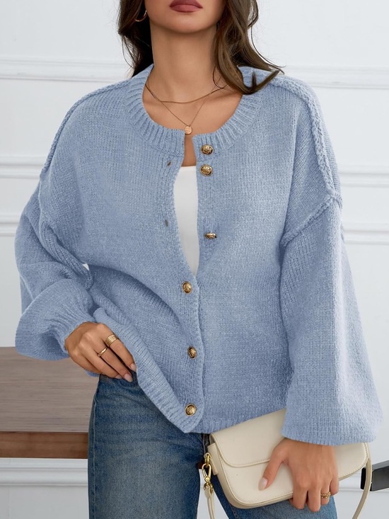 Saodimallsu Sweaters - New Saodimallsu Oversized Cardigan Lantern Sleeve Button Down Blue $39.99